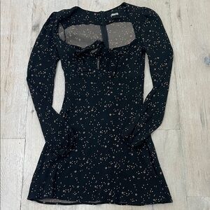 Reformation Black and Gold Galactic Long Sleeve Aster Dress